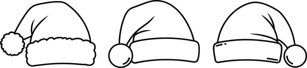 Three santa hats in a row, perfect for christmas cards, invitations, or any holiday themed design project