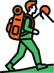 A hiker with a backpack climbs a mountain, enjoying the challenge and the beautiful scenery