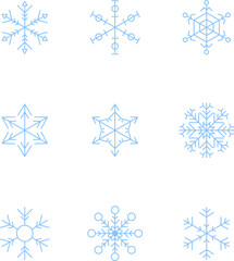 Snowflake snow freeze winter thin line outline icon. Snowflake icon. Keep frozen. Snowflake marking. Keep below zero. Air conditioner. Snowflakes thin line icon set. Vector PNG or Jpeg