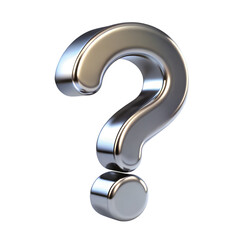 Floating Question Mark: A 3D metallic question mark floating in midair, PNG style.