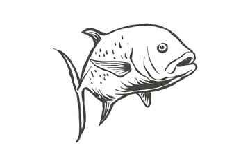 Hand Drawn Giant Trevally Fish Sketch Illustration