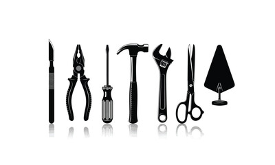 Collection of tools silhouette isolated on white background