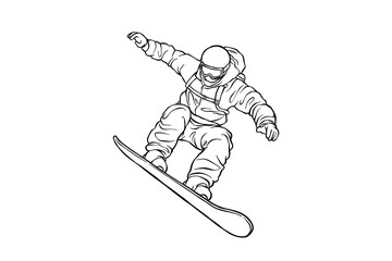 lineart illustration of a snowboarder doing a jump
