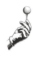 lineart illustration of a hand carrying a golf ball