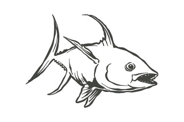 Lineart illustration of a tuna fish swimming