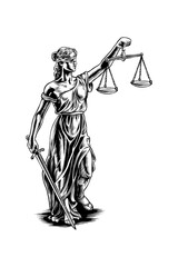 hand drawn lineart illustration of the goddess of justice