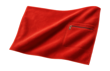 A red beach towel featuring a zipper pocket for securely storing items at the beach.