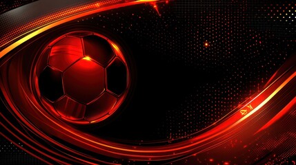 Red soccer ball graphic on black background with dynamic lines
