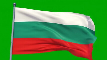 Bulgarian national flag waving majestically in the wind against a vibrant green screen background symbolizing national pride independence and the rich history of Bulgaria perfect for patriotic and cu.
