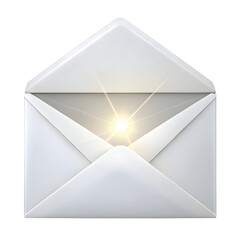Half-Open Envelope: A clean white envelope half-open with a tiny light glow from inside, representing a hidden hint or message, isolated PNG.