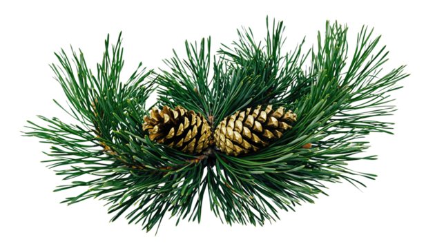 Two pinecones nestled within vibrant green pine needles creating a natural and festive arrangement