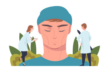 Plastic Surgery with Doctor and Patient at Face Correction in Aesthetic Beauty Clinic Vector Illustration