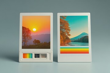 Two floral prints displayed side by side present orange and white spring blossoms in charming frames