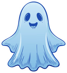 Cute Ghost Cartoon Character Smiling with Open Mouth for Halloween Illustrations