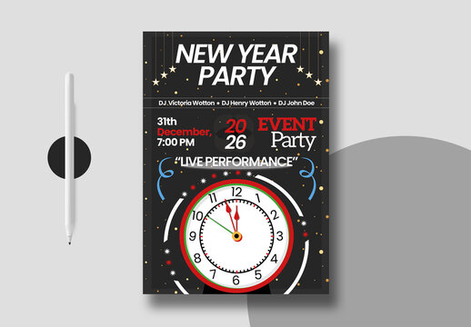 Happy New Year Party Poster Design Template