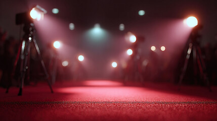 Experience the glamour and excitement of a grand event with the vibrant red carpet, brilliant lights, and bustling cameras!