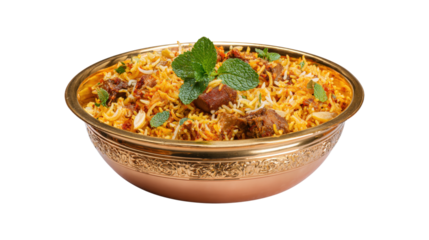 A bowl of food with meat and green herbs