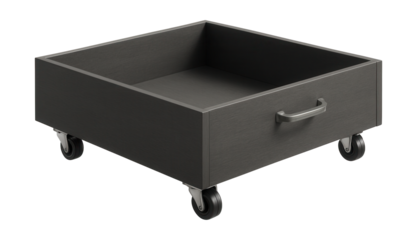 Rolling drawer on wheels, ideal for under-bed storage in guest rooms.