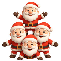 funny christmas squad concept. Four cheerful Santa Claus characters stacked together.