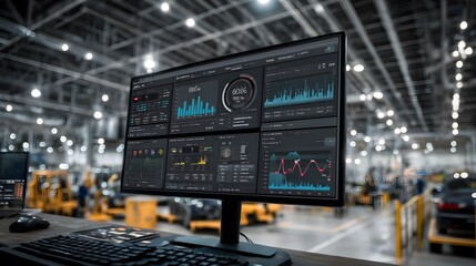 Factory monitoring system displaying real-time data and analytics