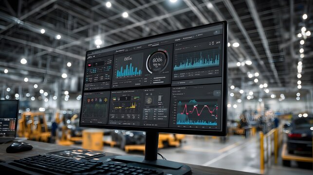 Factory monitoring system displaying real-time data and analytics