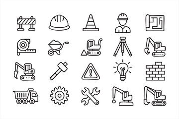 Vector line art of building and industrial symbols for construction design