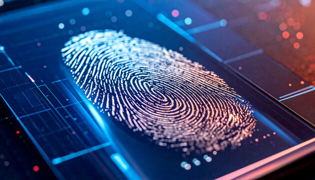 Fingerprint floats in a digital void, like luminous seal of identity etched into circuitry, silent gatekeeper between access and denial. It’s a cipher, a signature, a symbol of trust and surveillance