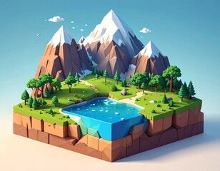 3d isometric background. Cube landscape.