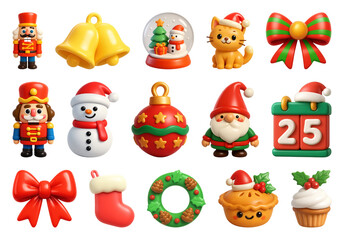 Naklejka premium PNG Festive Christmas cartoon icons collection, element set on transparent background