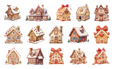 PNG Charming gingerbread house collection, element set on transparent background