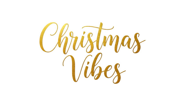 Elegant golden script text christmas vibes isolated on transparent background