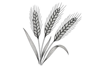 Obraz premium Wheat ears drawing with grain stalk plants, representing agriculture, food, and harvest concepts in black and white sketch