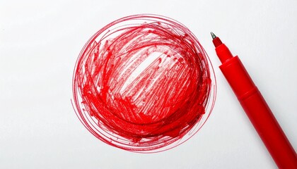 Round doodle drawn with red marker on white background