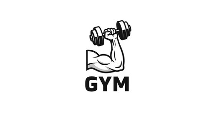 Strong muscular arm lifting a dumbbell for a gym logo.
