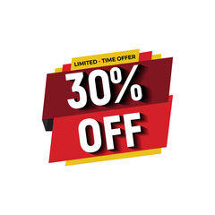 30 Percent Off Sale Banner Design with Bold Red and Yellow Typography for Marketing Promotion and Limited Offer Advertisement