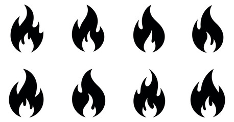 Fire Flames and Fire Icons. Flat Icon Silhouette Vector Illustration Collection