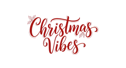 Festive red christmas vibes hand lettered typography isolated on transparent background