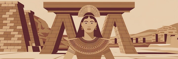 Sumerian goddess Inanna Ishtar divine queen of heaven fertility love standing before grand Anunnaki temple Mesopotamian architecture detailed ancient structure spiritual art 2D cartoon illustration