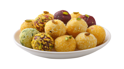 A plate of assorted colored candies with nuts 