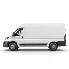 white delivery van side view mockup on a transparent background