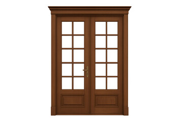 Obraz premium Wooden double french door with glass panels on transparent background presenting an entry or transition
