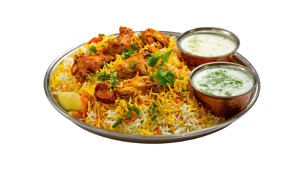 A plate of food with a variety of dishes including rice, chicken