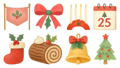 Fototapeta premium PNG Festive Christmas holiday icons collection, element set on transparent background