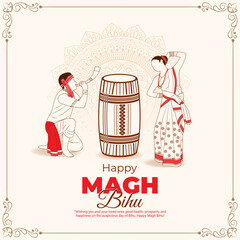 Vector illustration of Happy Magh Bihu social media template