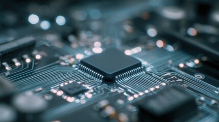 Macro Image Showing the Intricate Architecture of a Microchip and its Circuitry