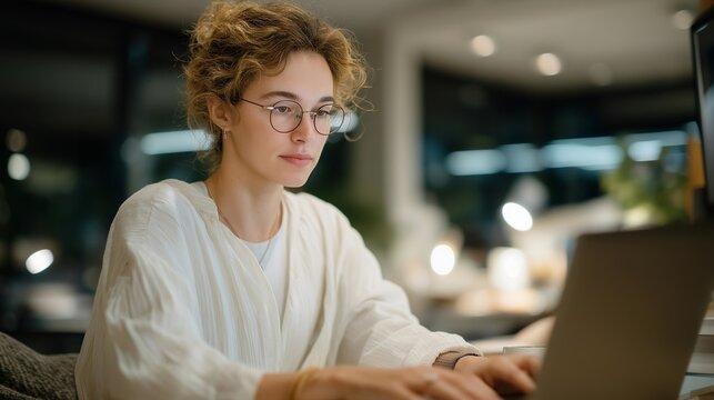 Wide-angle interior of an intelligent home workspace where multiple connected devices and voice assistants collaborate in harmony — visualizing tech-enhanced efficiency, digital wellness, and