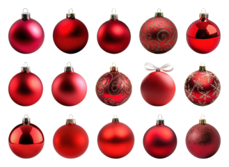PNG Red festive Christmas ornaments collection, element set on transparent background