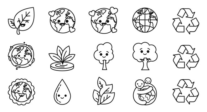 Earth Day Icons - A Collection of Environmental Awareness Symbols.