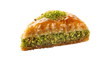 A piece of food with green nuts