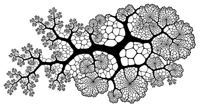 Monochrome abstract illustration of organic fractal growth.